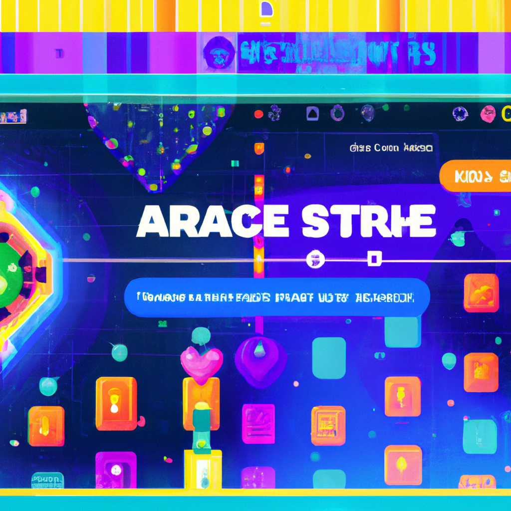 Screenshot: arcadian vault hub — vibrant pixel world with leaderboard overlay
